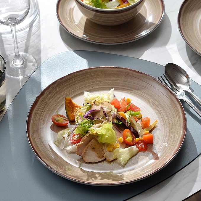 Melamine Dinnerware Sets, Dinnerware Sets for 4, 12Pcs Plates And Bowls Sets, Lightweight and Unbreakable Dish Set for Camping, Picnic,RV, Dishwasher Safe,BPA Free（Brown）