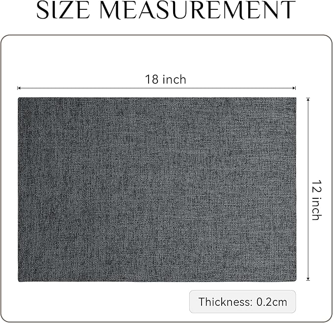 Softalker Faux Linen Placemats Set of 6-12 x 18 Inch, Heat Resistant Double Layered Durable Burlap Farmhouse Place Mats, Non-Slip Washable Rustic Table Mats for Dining, Kitchen, Party（Dark Grey