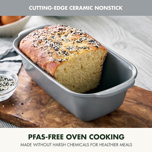 GreenPan Premiere Ovenware Healthy Ceramic Nonstick 1 lb. Loaf Baking Pan, PFOA & PFAS-Free, Warp-Free Bakeware, Durable Quick Heating Baking Tray, Oven and Broiler Safe to 600F, Dishwasher Safe, Gray