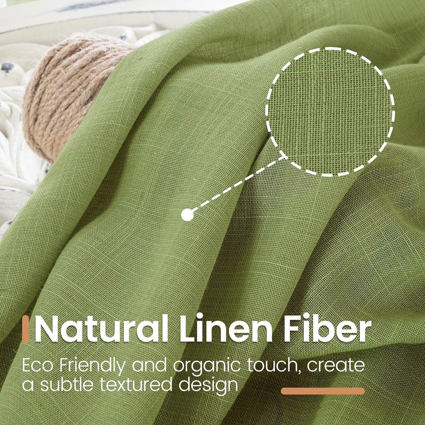 BGment 54 Inch Length Green Curtains for Short Living Room Windows - Natural Linen Drapes Rod Pocket Light Filtering for Dining Room Kitchen Country Lightweight Semi Sheer, 2 Panels Set, 42 X 54 Inch