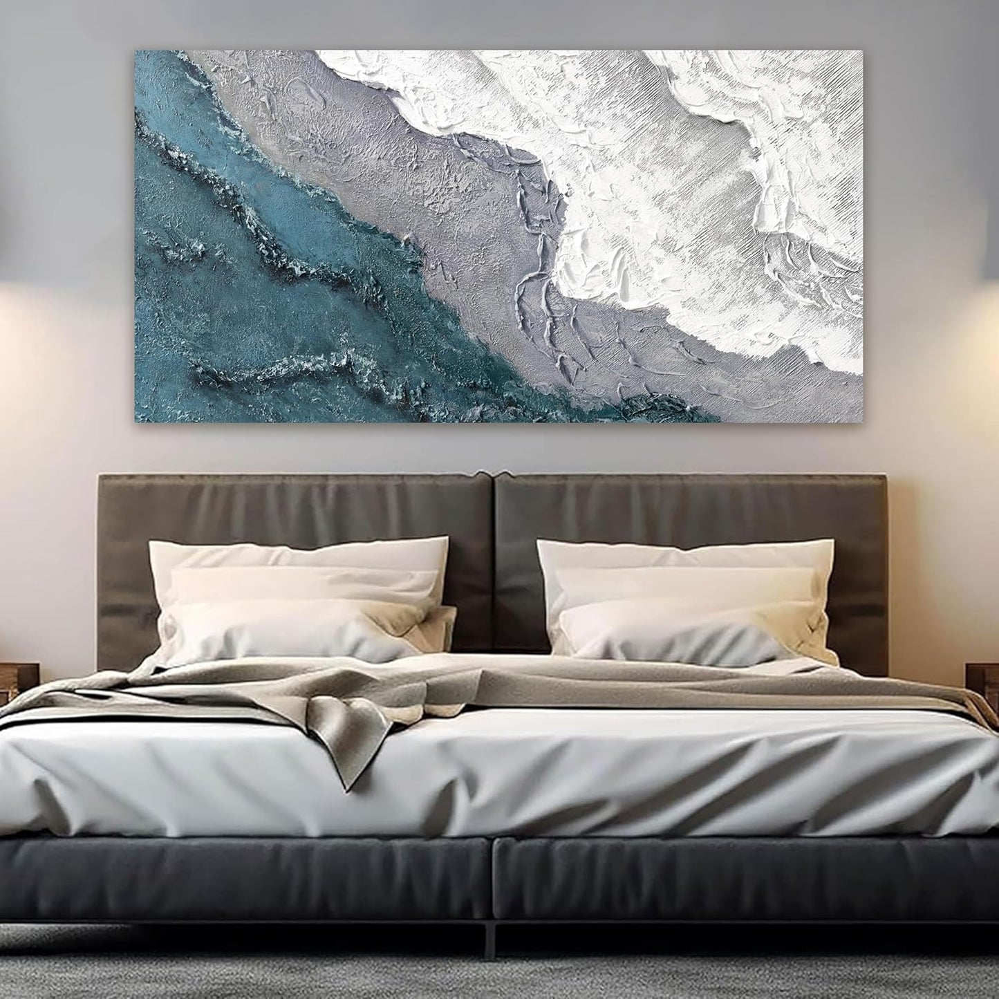 Abstract Wall Art Decor Large Modern Blue White Wall Art Prints Abstract Canvas Art Wall Decor Wave Artwork for Walls Coastal Minimalist Wall Art Decorations Bedroom Office Wall Art Decor 24" X 48"