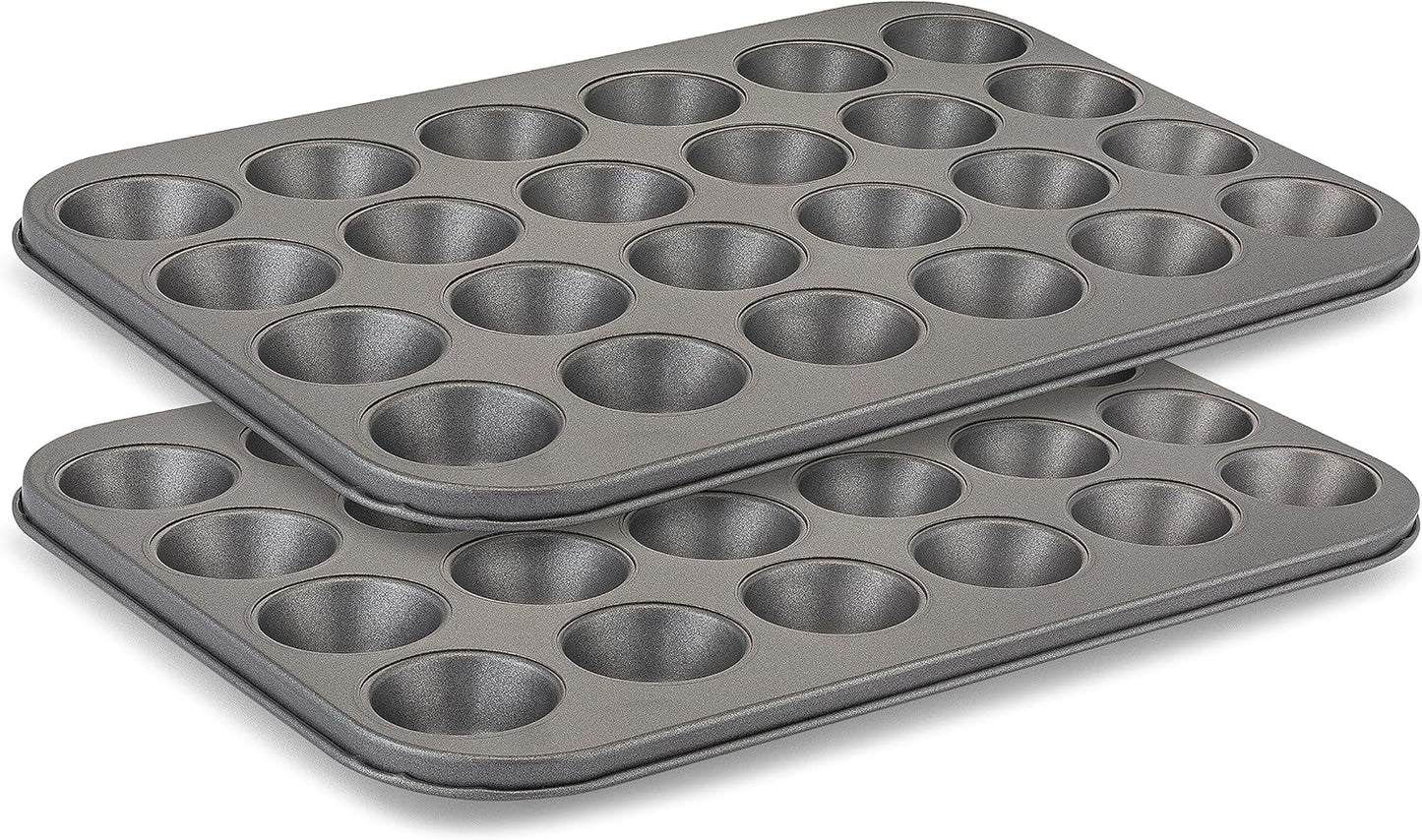 husMait Premium Quality Mini-Muffin Pan, Baking Sheet, and Cooling Rack. For Baking Mini Cupcakes, Muffins, Bite Size Tarts, Cookies. Non-Stick, Dishwasher Safe, Oven Safe (Set of 2 Muffin Pan)