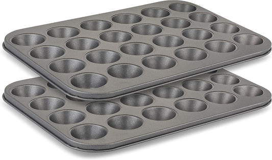 husMait Premium Quality Mini-Muffin Pan, Baking Sheet, and Cooling Rack. For Baking Mini Cupcakes, Muffins, Bite Size Tarts, Cookies. Non-Stick, Dishwasher Safe, Oven Safe (Set of 2 Muffin Pan)