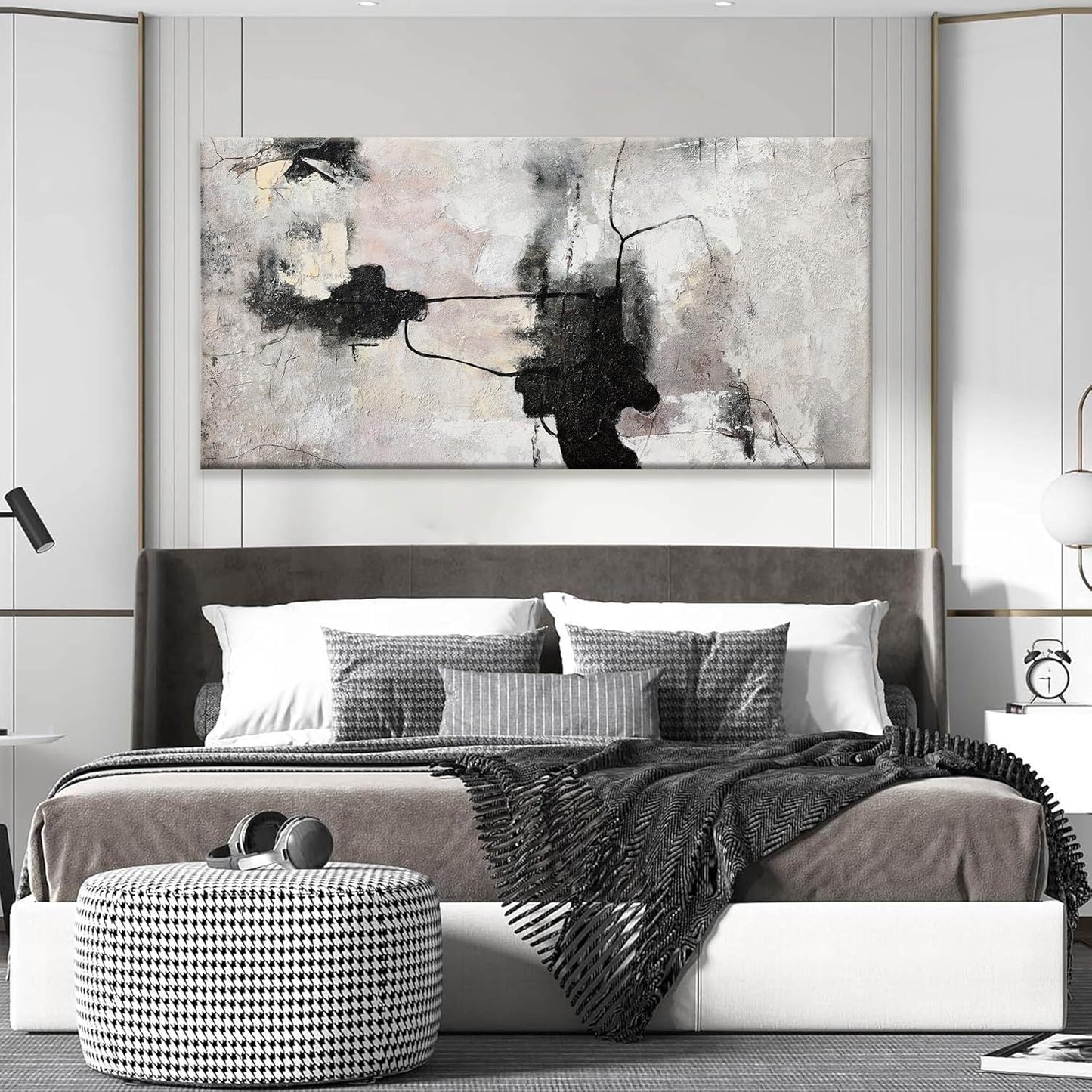 QSQ Black And Off-White Abstract Wall Art For Living Room Decor Artwork Canvas Art Wall Decor Modern Canvas Prints Pictures Abstract Wall Decor For Home Hotel Decoration 24 x 48 Inch