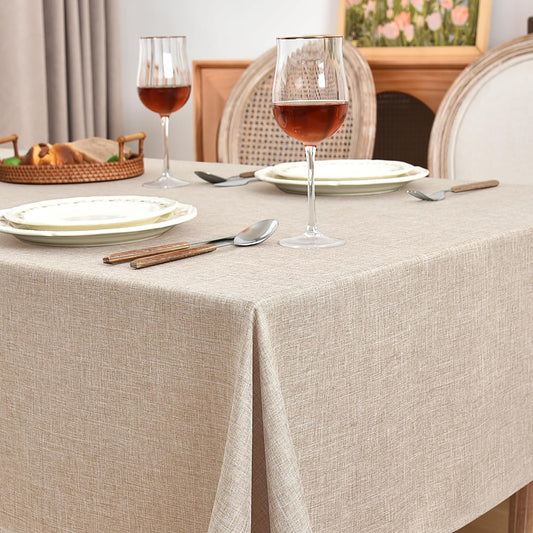Fitable Linen Textured Beige Tablecloths 2 Pack, Faux Burlap Rectangle Table Clothes for 6 Foot Tables, Rustic Wrinkle-Proof Table Covers for Wedding, Party, Farmhouse, Banquet (54 x 108 Inch)