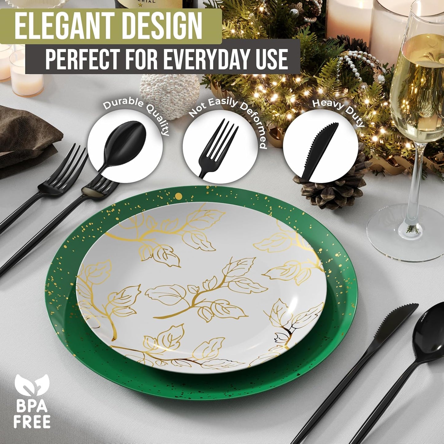 Trendables Disposable Black Plastic Cutlery Set - 120 Pack Silverware with Black Plastic Knives