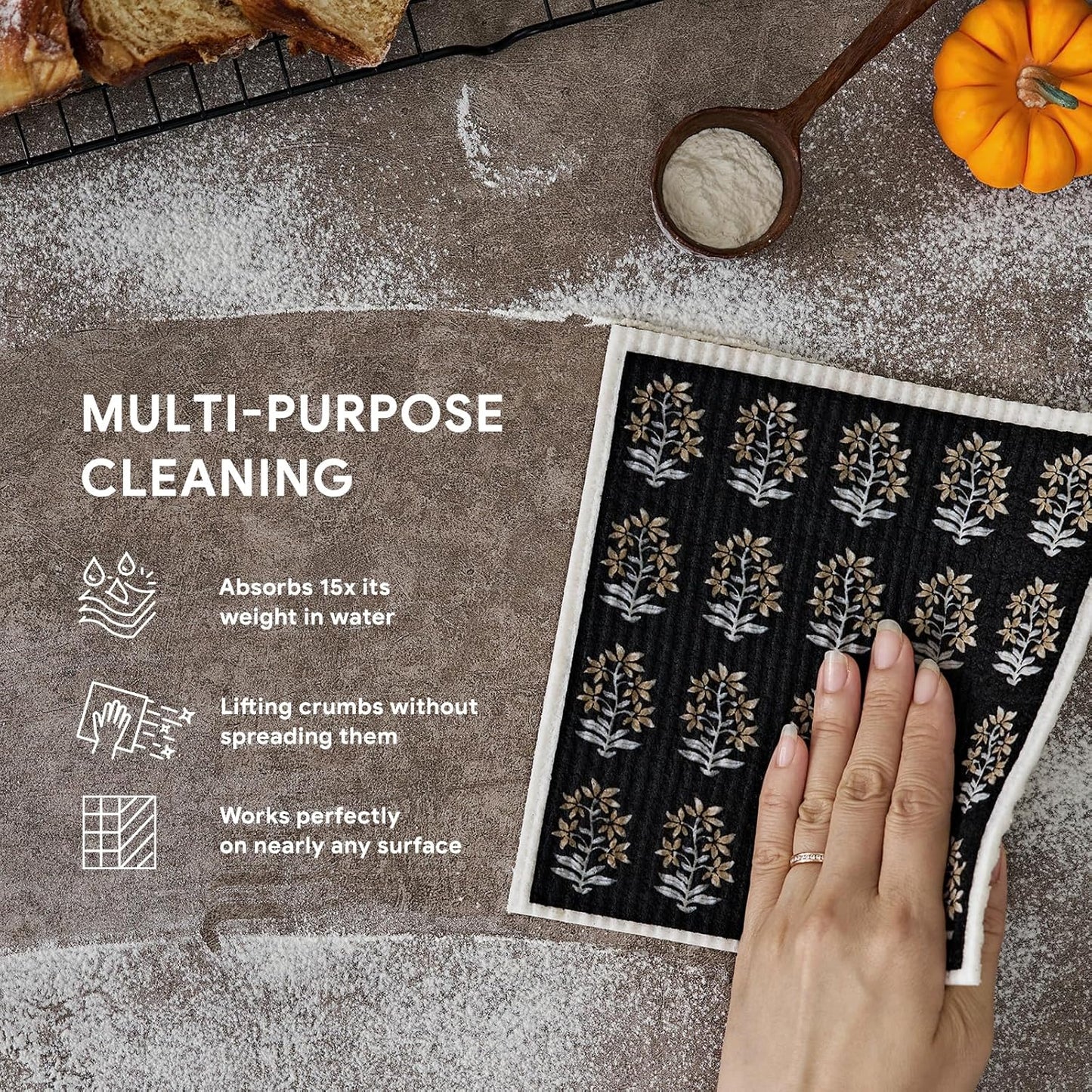 RECYCO Swedish Dishcloths for Kitchen | 6 Pack Heritage Florals Neutral Washable Dish Rags | Cellulose Reusable Cleaning Paper Towels | Absorbent Counter Dish Cloth Sponge Kitchen Wipes, 8" L x 7" W