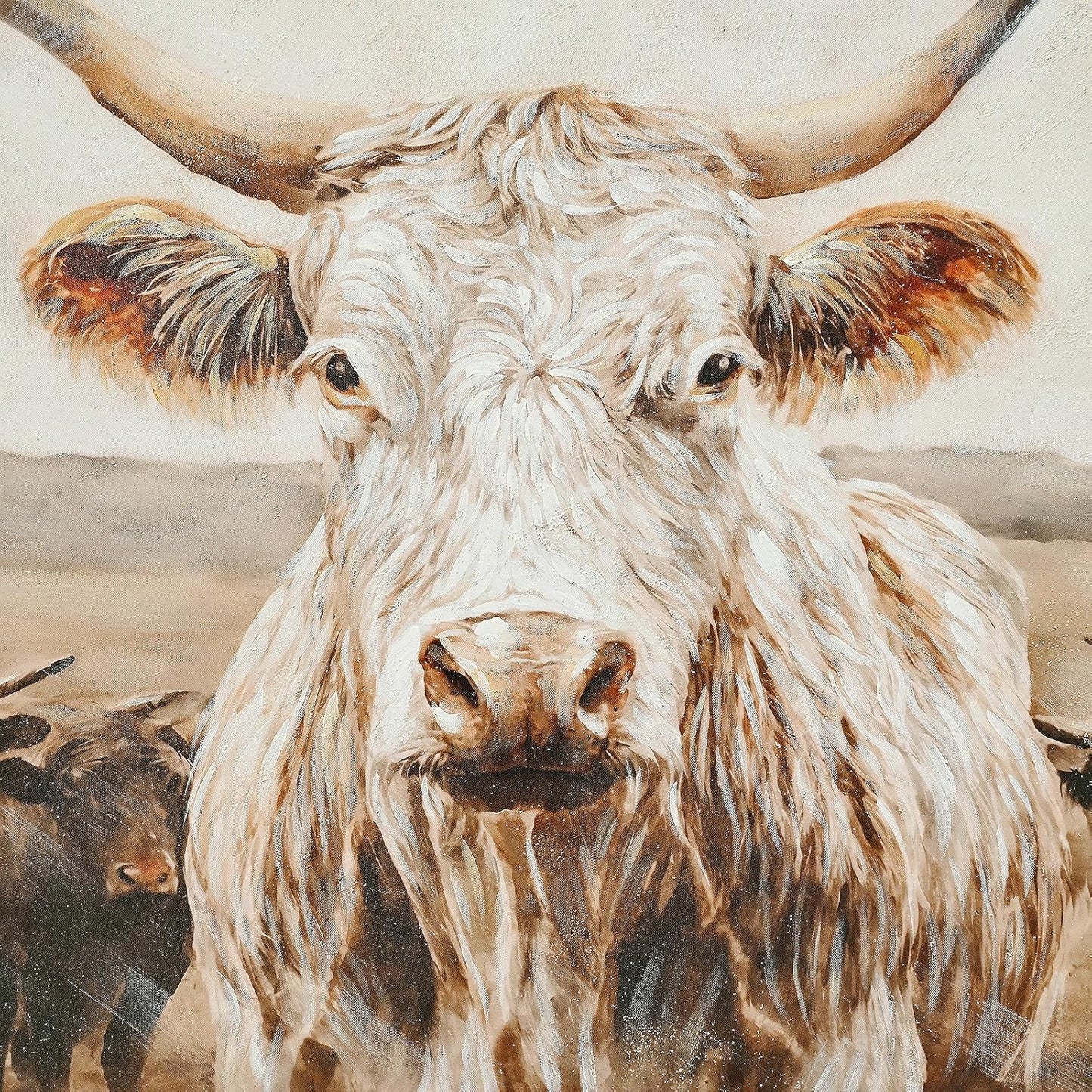 YPGEAME Modern Farmhouse Decor, Highland Cow Wall Art , Rustic Farmhouse Oil Painting with Wood Frame, Scottish Cattle Landscape on Canvas, Countryside Decor for Living Room, Kitchen, Cabin, 32*48 in