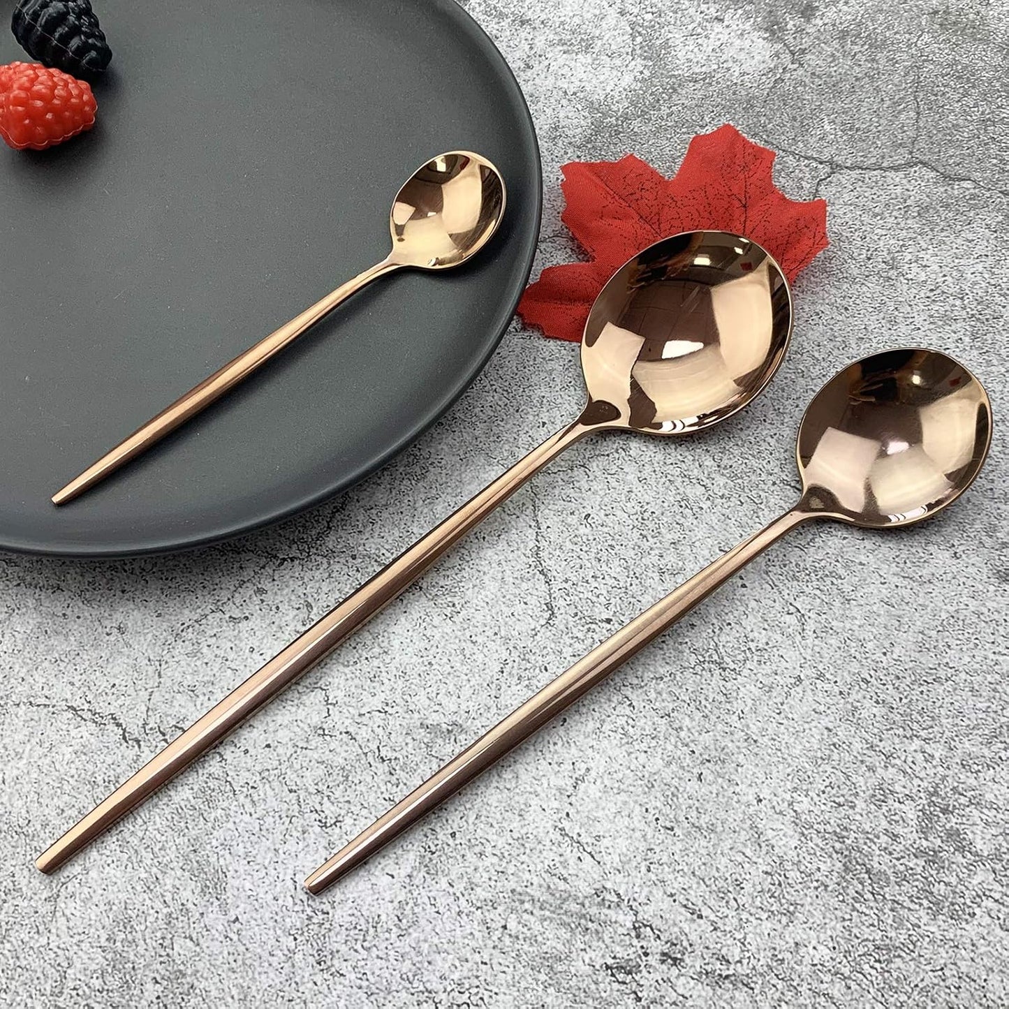 JASHII Silverware Set, Mirror Polished Copper Flatware Cutlery Set Service for 4, Shiny Finish 24 Pieces Stainless Steel Utensils Set Dinner Knife Fork Spoon Dessert Fork Salad Spoon Dishwasher Safe