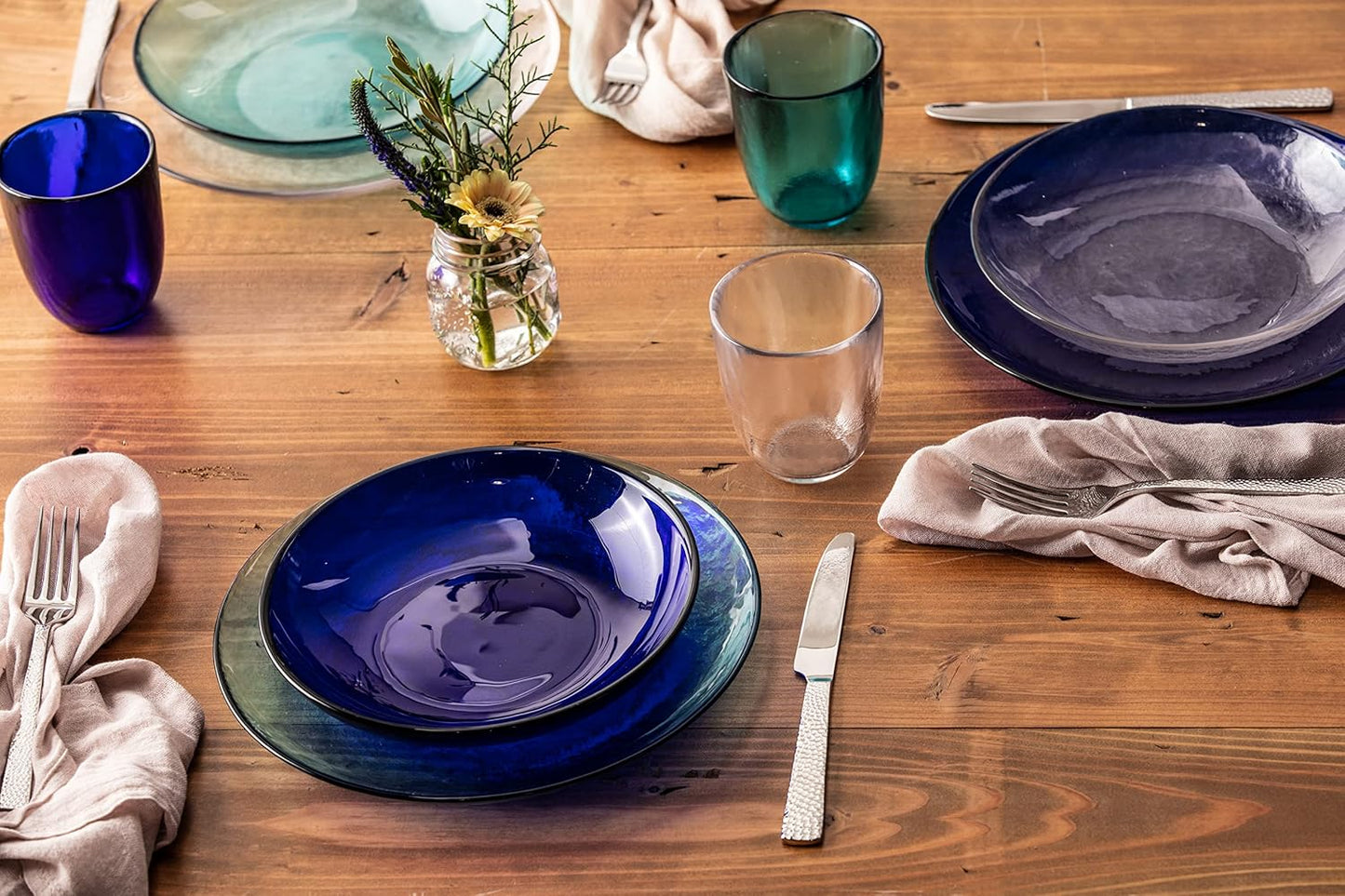 Fortessa Los Cabos Glass Dinnerware Collection, Coupe Entrée Bowl (Set of 4), 8.6 Inch/25oz, Cobalt