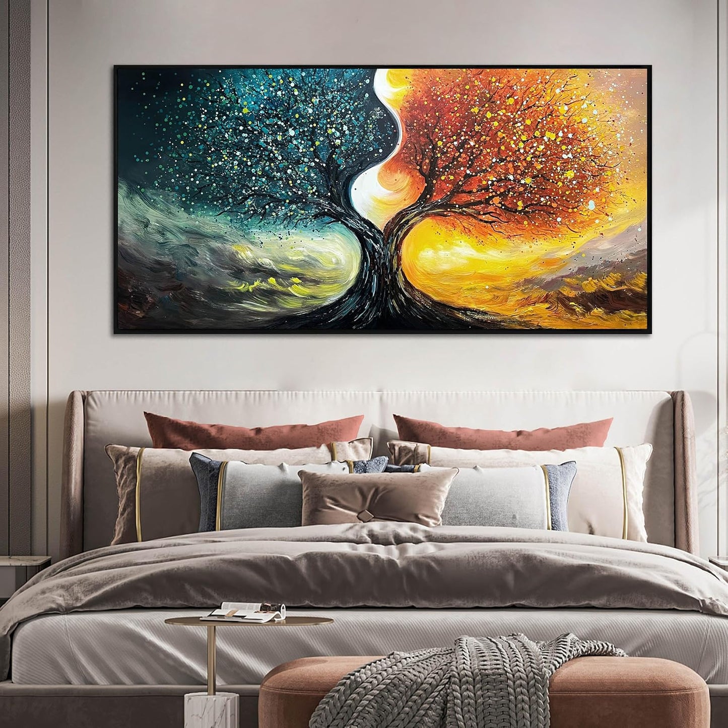 Tree Hand Painted Wall Art for Bedroom - Abstract Canvas Wall Art for Living Room Large Size - Modern Framed Wall Decor for Office Size 29" x 59"