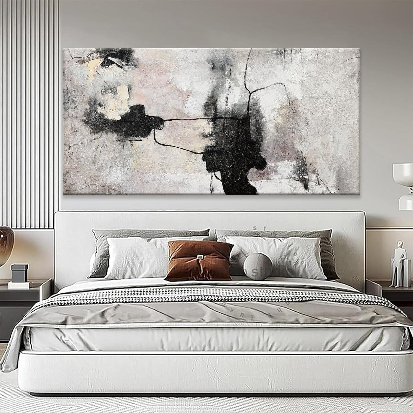 QSQ Black And Off-White Large Abstract Wall Art For Living Room Decor Grunge Room Decor Art Canvas Art Wall Decor 29" X 58" Painting Wall Art For Bedroom Home Office Artwork