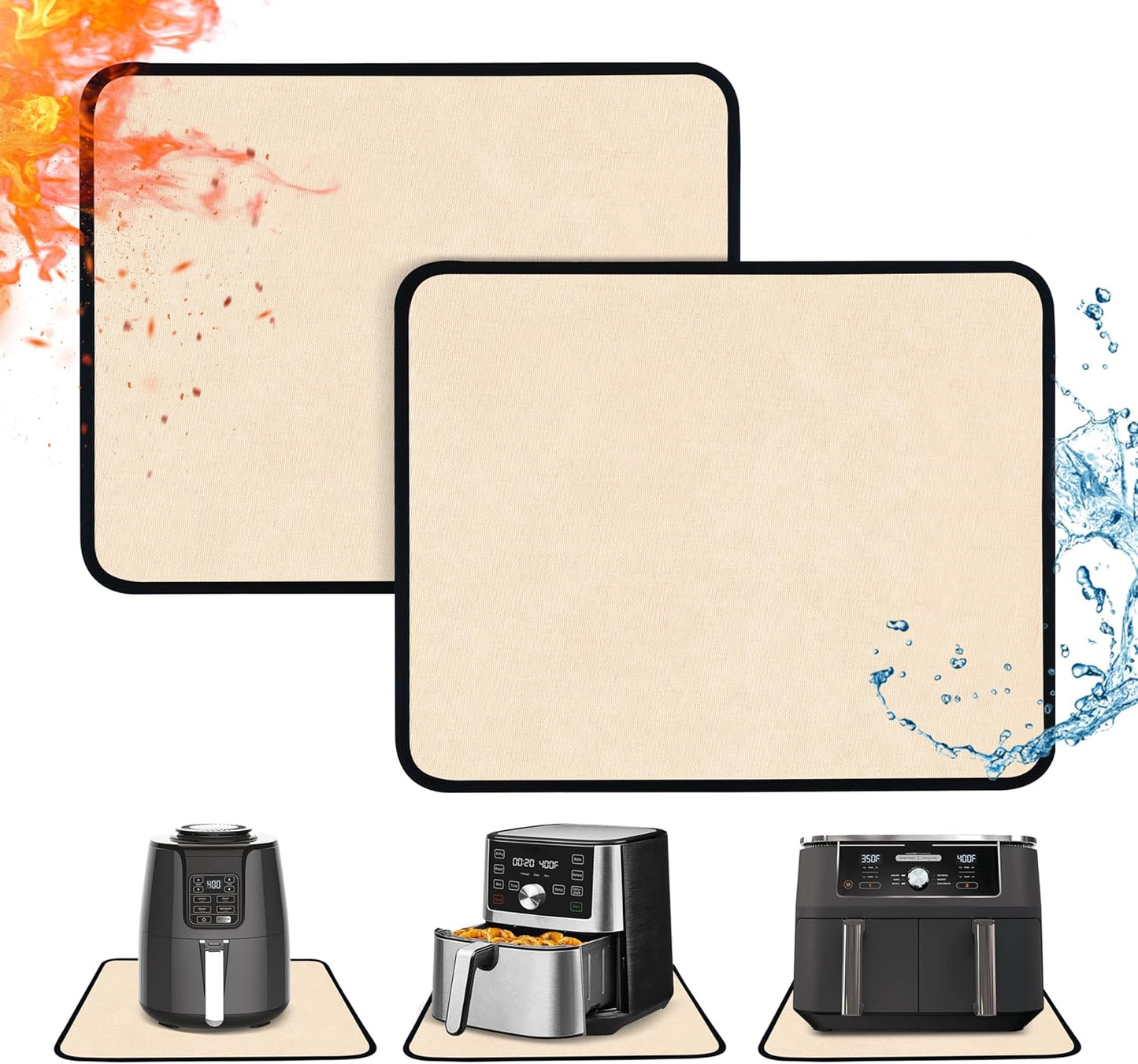 Heat Resistant Mats for Countertop - Fireproof 15x18 in Heat Resistant Mats for Air Fryer - Kitchen Countertop Protector for Air Fryer, Coffee Maker, Stand Mixer, Toaster, Oven 2PCS - Khaki