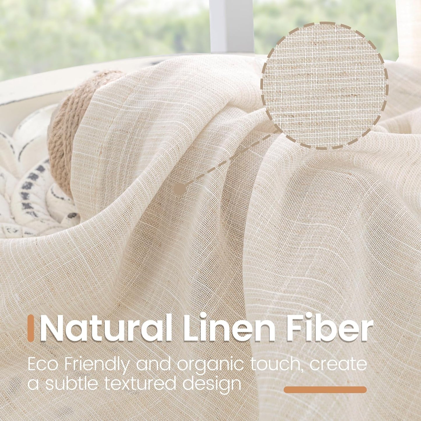 BGment Linen Oatmeal Curtains 45 Inch Length for Short Window - Rod Pocket Textured Drapes Light Filtering Sheer for Bedroom Living Room Lightweight Natural Rustic, 2 Panels Set, 42 X 45 Inch