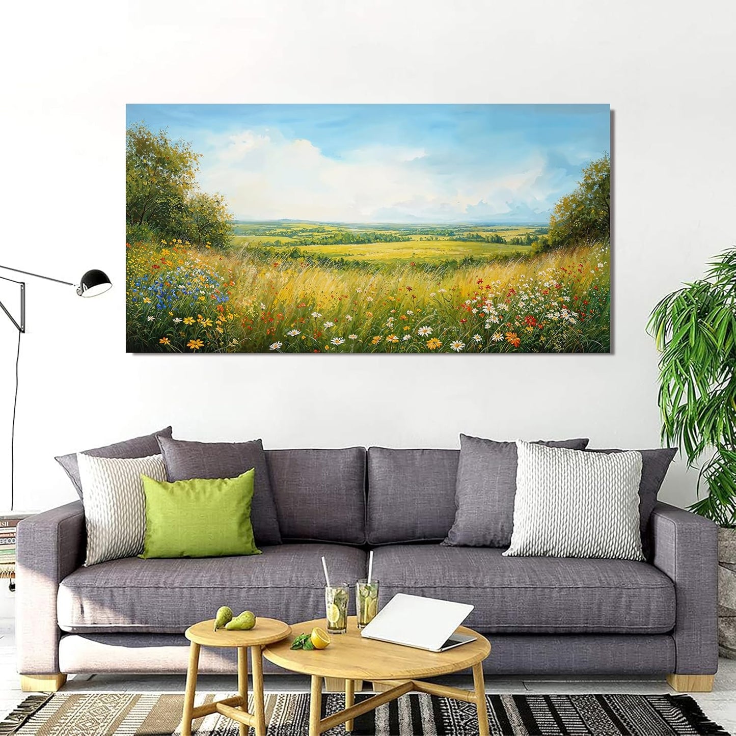 Canvas Wall Art Decor Modern Large Landscape Wall Art For Living Room Green Botanical Wall Art Green Floral Wall Decor Artwork for Walls Canvas Prints Art Work For Home Office Wall Decor 29" X 58"