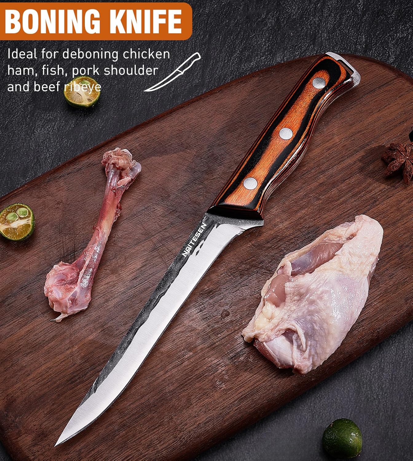 4PCS Hand Forged Butcher Knife and Kitchen Knife 2 in 1 Set, Heavy Duty Meat Cleaver Serbian Chef Knife Breaking Knife Boning Knife for Meat Cutting BBQ Gifts for Men Women