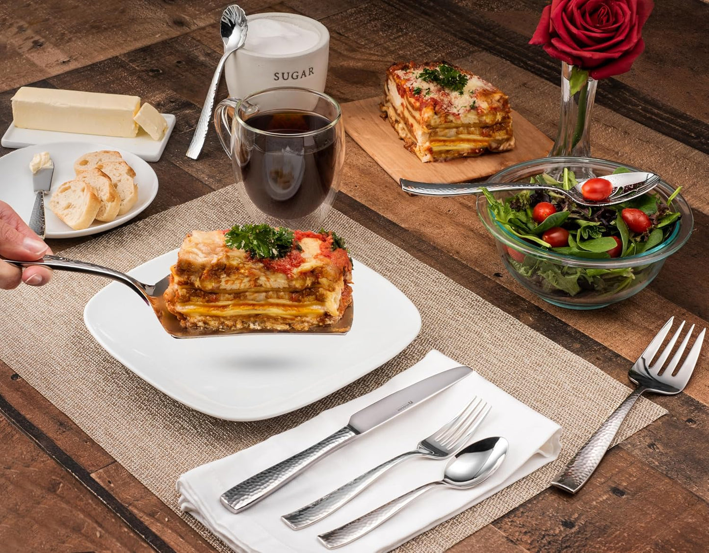 Hudson Essentials 89-Piece Hammered 18/10 Stainless Steel Silverware Cutlery Set with Serving Set, Flatware Service for 12