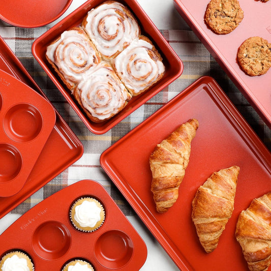 Larder & Vine 8-Piece Bakeware Set | Non-Stick Baking Set with Ceramic Finish | PFAS, PFOA, PTFE, and BPA Free Baking Essentials | Baking Sheets, Muffin Tins and Assorted Baking Pans | Cabernet