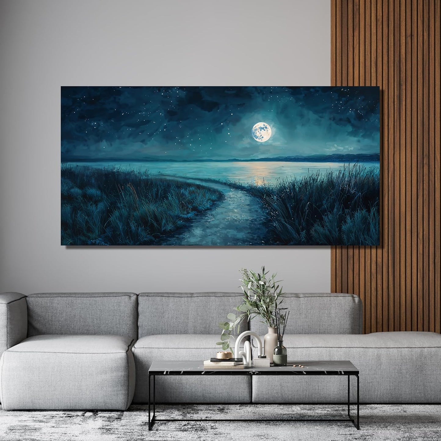 Canvas Wall Art Decor Modern Wall Decor For Living Room Coastal Starry Sky Wall Art Blue Botanical Wall Art Artwork For Walls Canvas Prints Art Work For Home Kitchen Office Wall Decor 20" X 40"