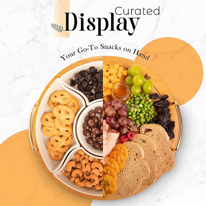 Chip and Dip Serving Set, 13.5" Serving Platters and Trays, Appetizer Serving Tray, Divided Serving Tray, Party Serving Relish Trays and Platters, Lazy Susan Taco Bar, Lazy Susan Serving Platter