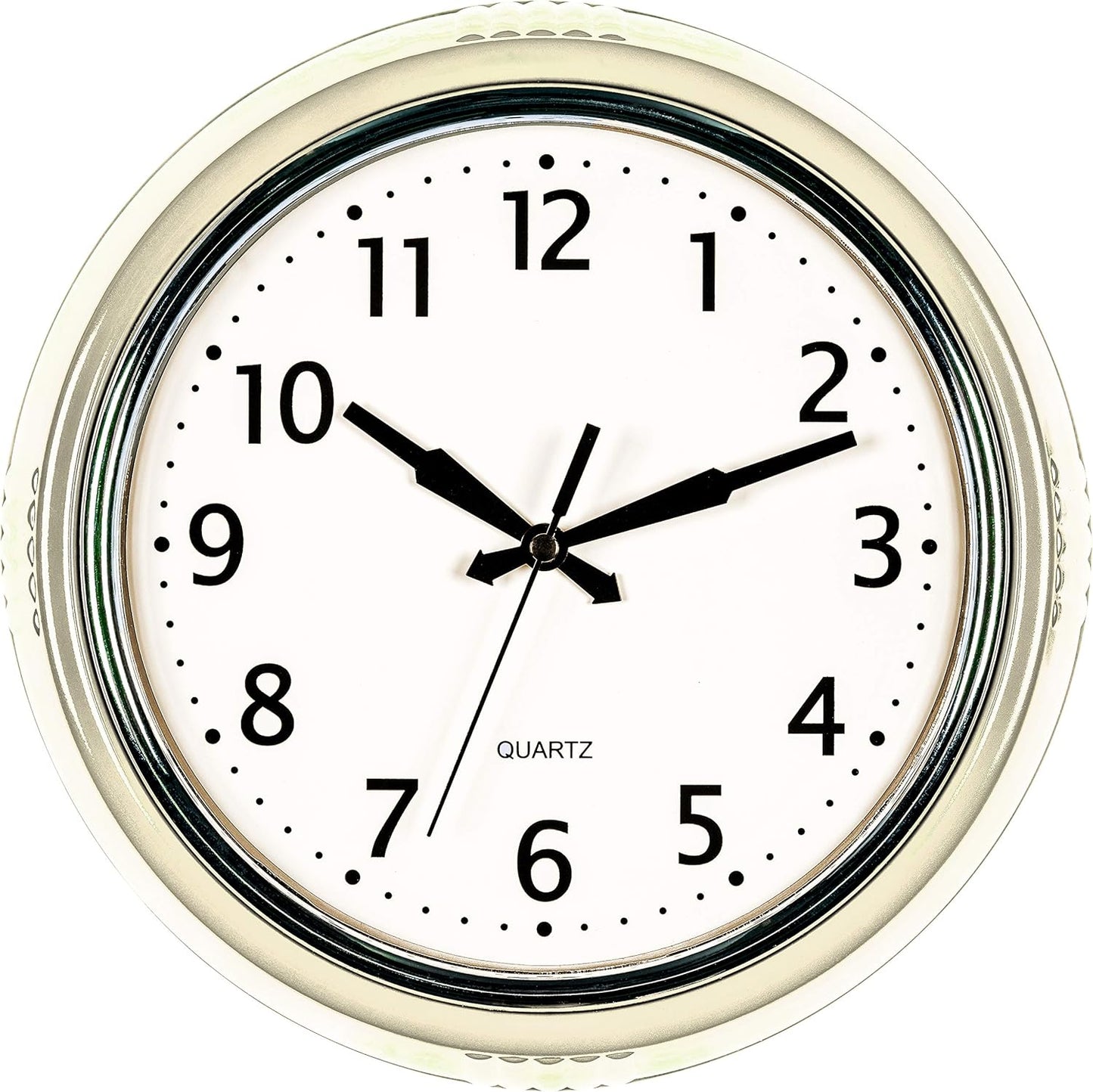 Bernhard Products Retro Wall Clock 9.5 Inch Cream Kitchen 50's Vintage Design Round Silent Non Ticking Quality Quartz Clock for Home/Office/Classroom