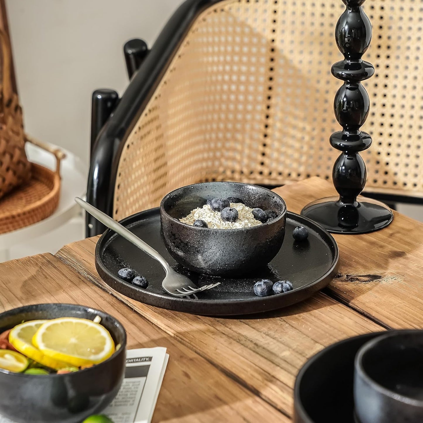 S&Q'S CERAMICS Ceramic Small Bowls for Kitchen, Set of 6, 9 ounces Ice Cream Bowls, Small Serving Bowls for Soup, Dipping, Condiments, Side Dishes, Snack, Prep (Black and Grey