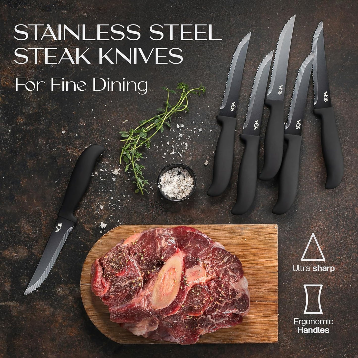 Vos Ceramic Knife Set With Block - 13-Piece Ceramic Knives Set For Kitchen, Includes Chef, Santoku, Bread Knives, Steak Knives, Peeler & Elegant Wooden Block - Ultra-Sharp, Dishwasher safe,Lightweight