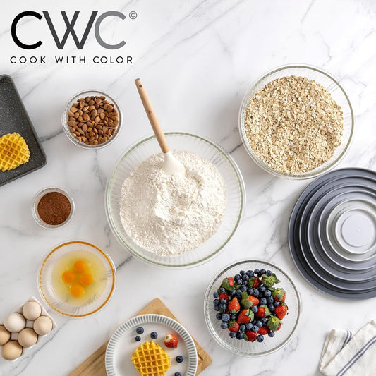 COOK WITH COLOR 12 Pc Glass Mixing Bowl Set with Lids – Borosilicate Glass Nesting Bowls for Cooking, Baking and Meal Prep, Fluted Grey