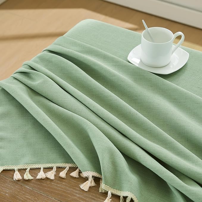 JIALE Spring Tablecloth, Heavy Duty Linen Style Textured Table Cloth Rectangle Tables, Wrinkle-Free Washable Waterproof Table Cover for Kitchen, Dining, Parties, 55"x90", Sage Green