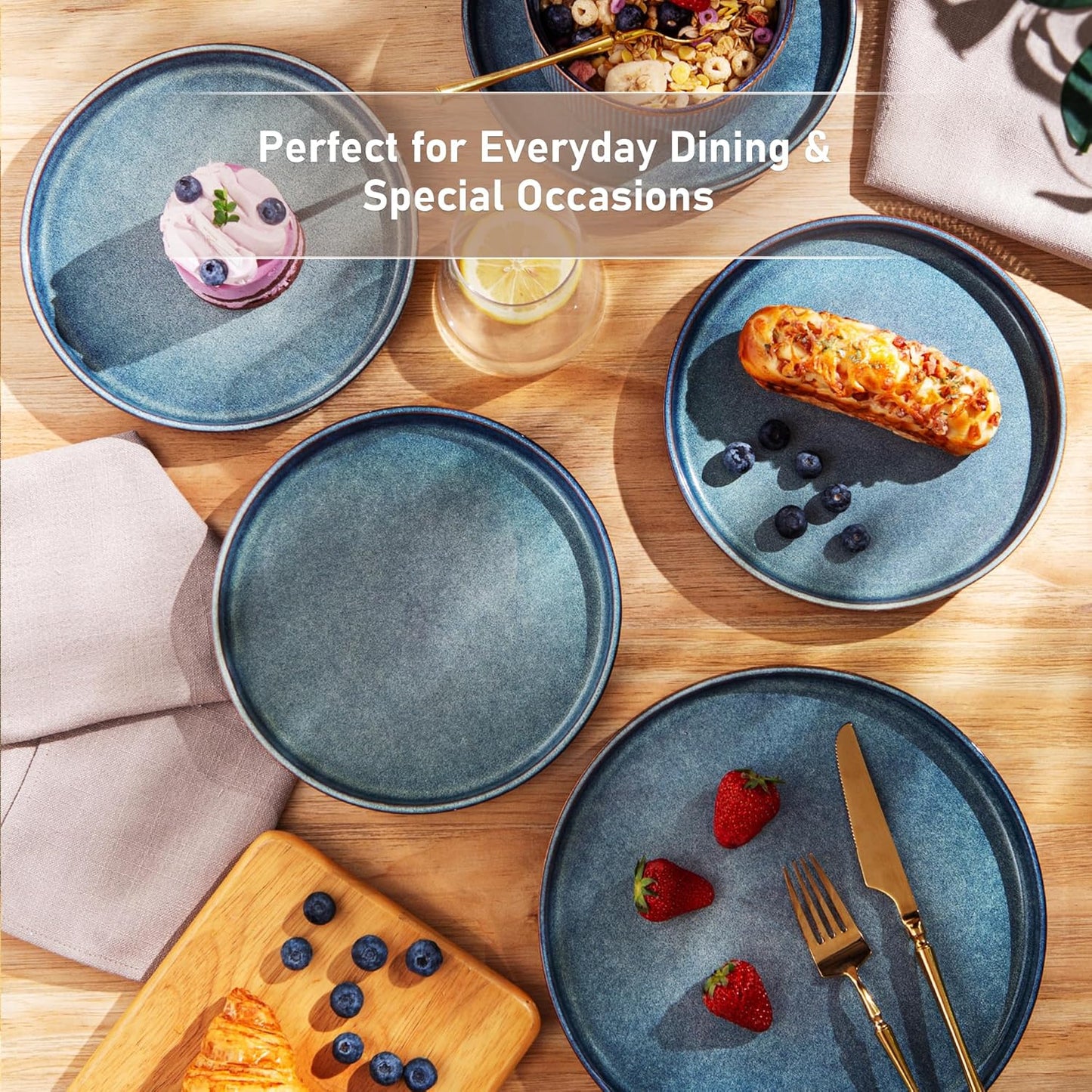 GBHOME Stoneware Dinnerware Sets for 4,Round Reactive Glaze Ceramic Plates and Bowls Set,Highly Scratch Resistant | Dishwasher & Microwave Safe Dishes Set,Service for 4(12Pcs)