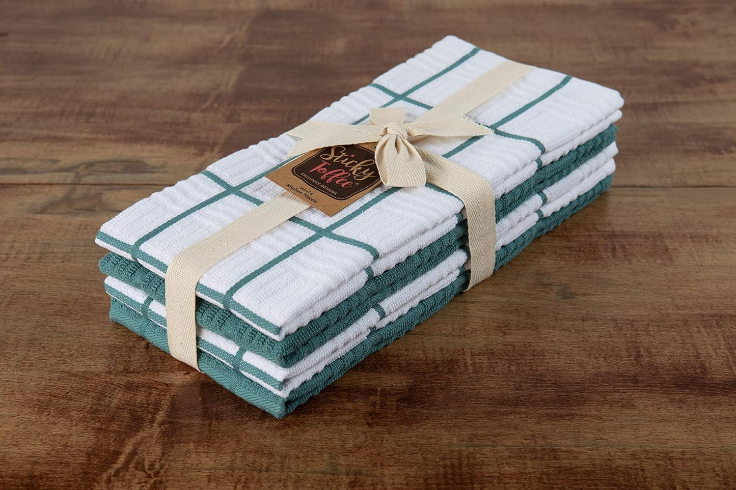 Sticky Toffee Cotton Kitchen Towels Set of 4, Blue and White, 28 x 16 in, Absorbent Reusable Hand and Dish Towels, Tea Towels, Oeko-Tex Cotton