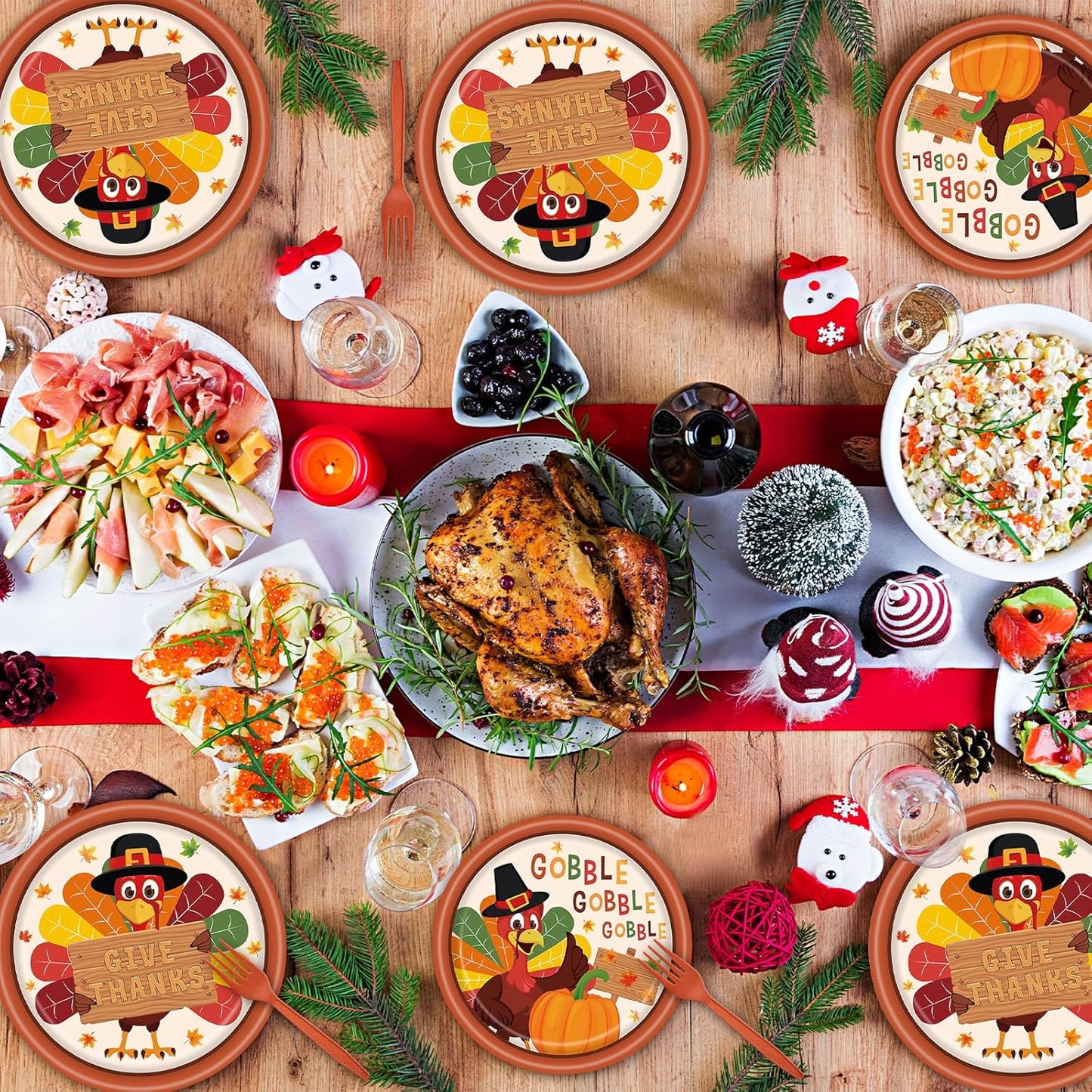 100 Pcs Thanksgiving Turkey Tableware Party Supplies – Disposable Fall Dinnerware Set with Paper Plates, Napkins, and Forks for Autumn Celebrations, Friendsgiving, and Thanksgiving Dinner – Serves 25