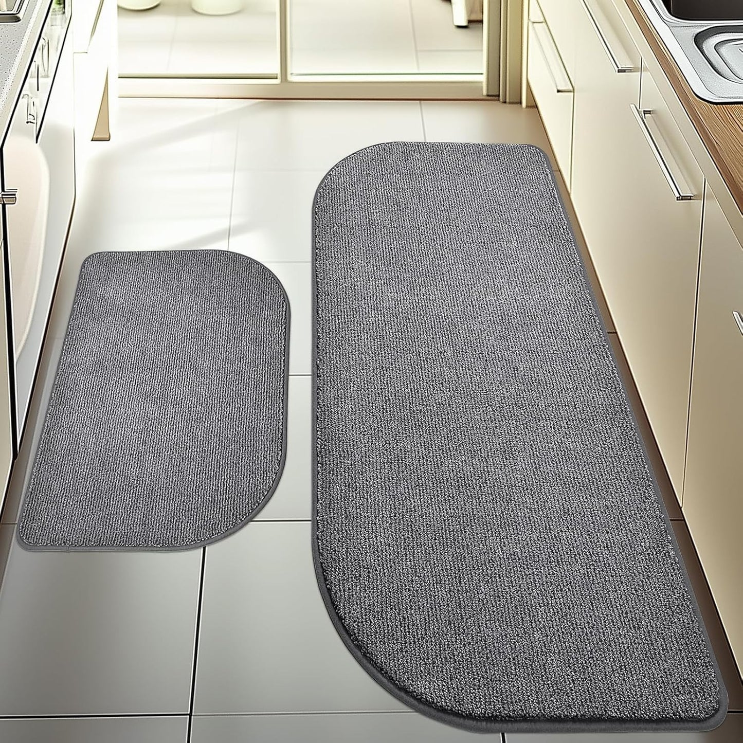 Washable Kitchen Rugs Set of 2 (24" x 35.5" + 24" x 59"), Non Slip Kitchen Mats for Floor, Absorbent Indoor Entryway Runner Rugs for Laundry, Bathroom, Door, Bedroom (Roll Packing)