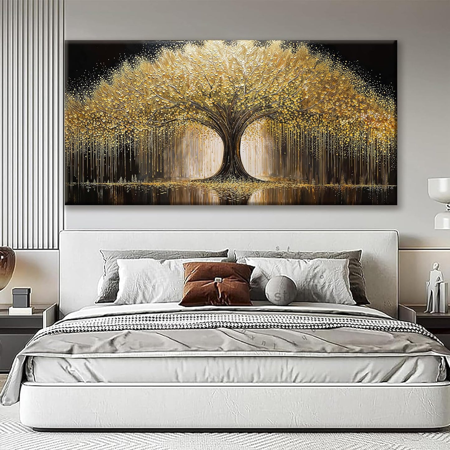 Large Golden Tree Of Life Wall Art Decor Modern Ready To Hang Room Wall Decor Large Wall Art For Living Room Kitchen Office Bedroom Canvas Prints Decor 29x58 Inch