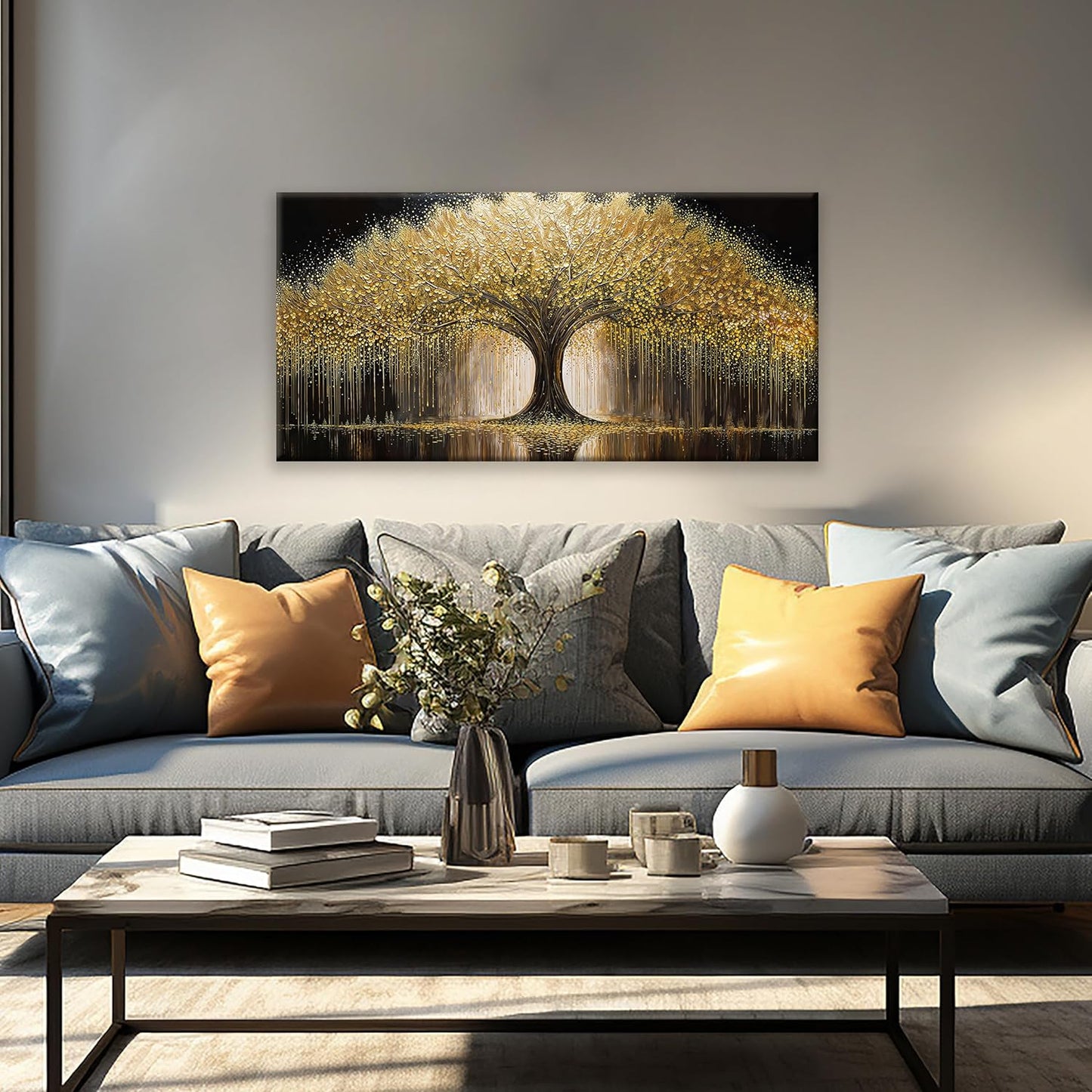 Golden Tree Of Life Wall Art Decor Modern Art Wall Decor Ready To Hang Artwork Canvas Wall Art For Bedroom Living Room Bathroom Office Kitchen Canvas Prints 20x40 Inch