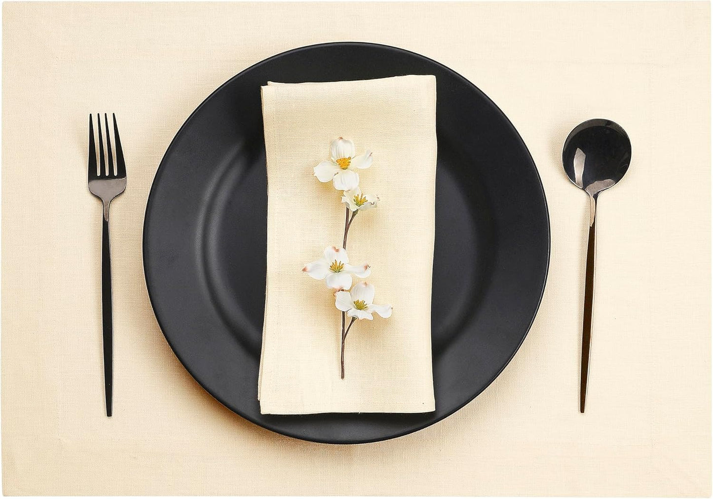 D'Moksha Homes Linen Vanilla Cream Placemats Set of 4-100% Pure Linen Placemats 14 x 19 Inch for Fall, Autumn and Halloween - Handcrafted and Machine Washable