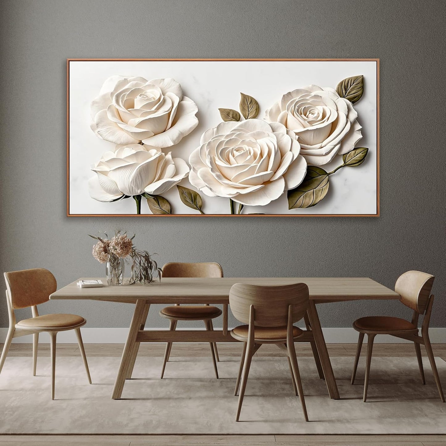 Suconvng Large Floral Wall Art Modern Canvas Art Wall Decor Painting White Flower Wall Art For Bedroom Office Home Wall Decoration 29" X 58" With Framed Wood Frame