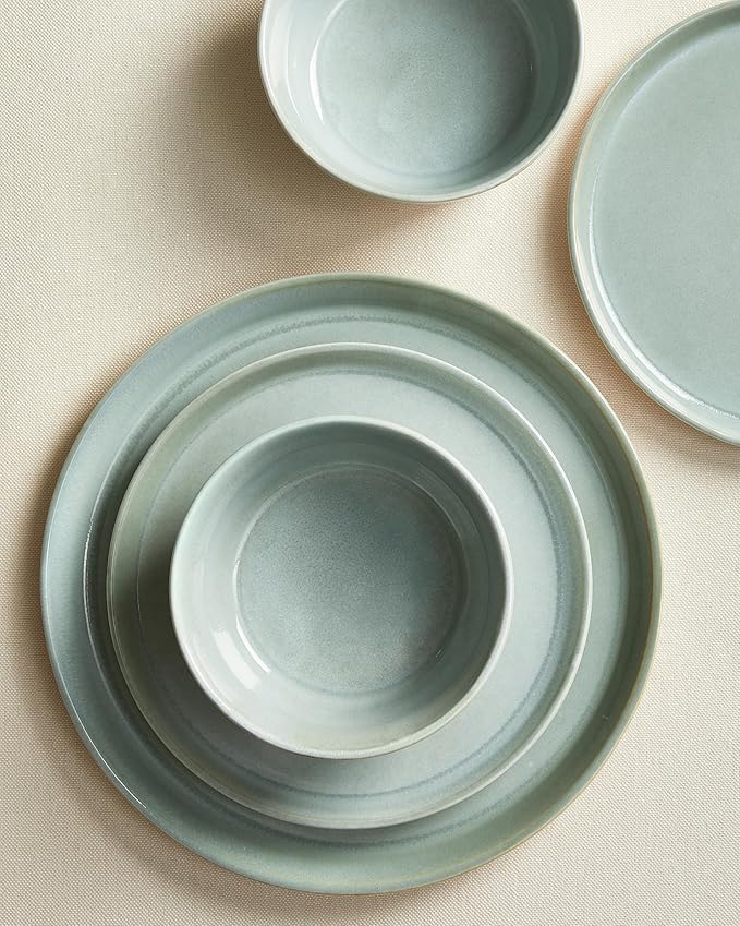 Dinnerware Sets for 4, Ceramic Plates and Bowls Set, Modern Artisan Dish Set, Microwave & Dishwasher Safe Dishware Set, Chip & Scratch Resistant Dinner Sets, Gradient Green