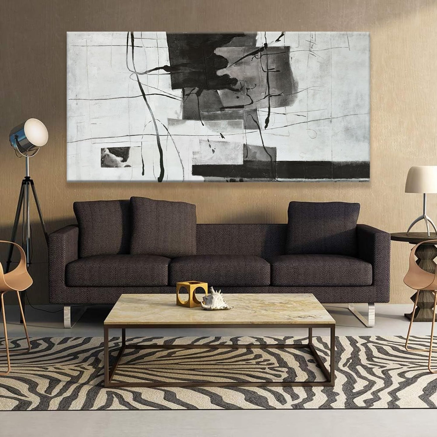 Suconvng Large Abstract Wall Art For Living Room Prints Artwork Abstract Canvas Art Wall Decor Black And White Wall Art Modern Painting For Hotel Office Home Artwork29x58 Inch