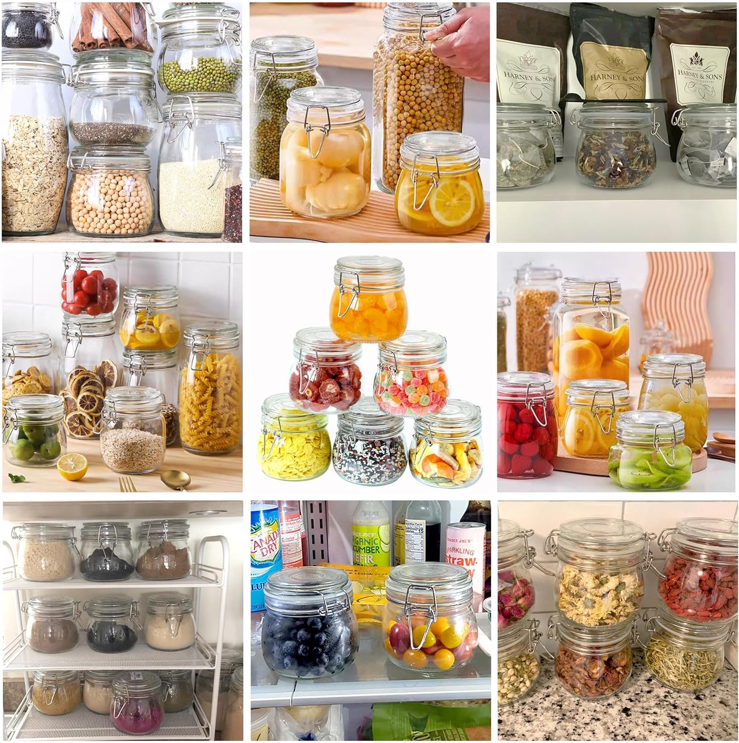 Glass Jar With Airtight Lid 16 Oz (Set Of 6) Wide Mouth Airtight Food Storage Containers Leakproof Canister For Coffee,Sugar,Chocolate Chips,Canning,Candy,Cereal,Spice,Pickle,Cookies,Dried Fruits