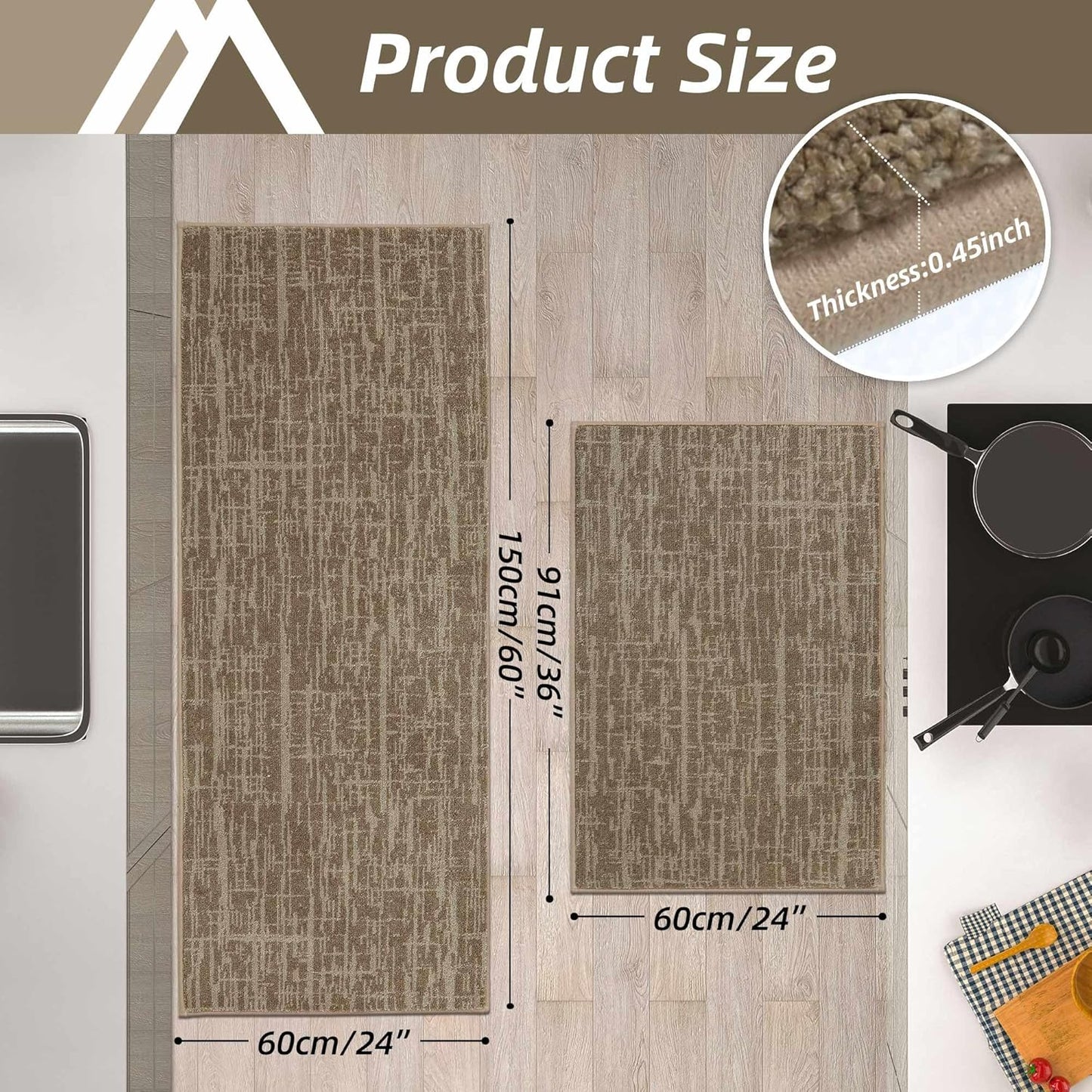 COSY HOMEER Kitchen Rugs Non Slip Washable 24"x36"+24"x60" Absorbent Soft Kitchen Mats for Floor Polyester Kitchen Runner Rug Sets of 2 Kitchen Floor Mats for Sink Mat,Hallway,Laundry,Taupe