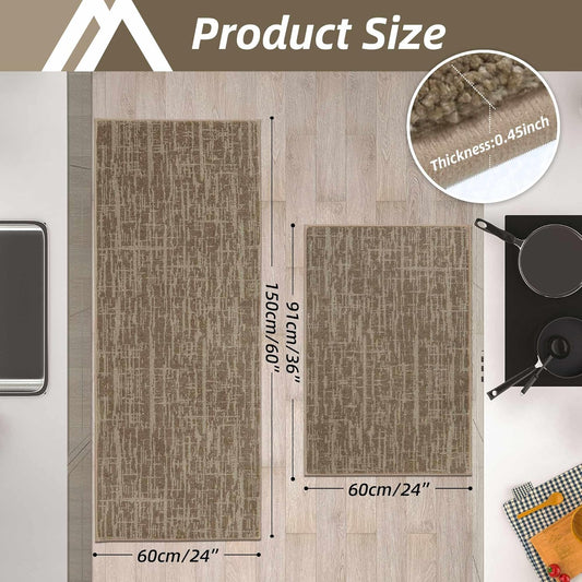 COSY HOMEER Kitchen Rugs Non Slip Washable 24"x36"+24"x60" Absorbent Soft Kitchen Mats for Floor Polyester Kitchen Runner Rug Sets of 2 Kitchen Floor Mats for Sink Mat,Hallway,Laundry,Taupe