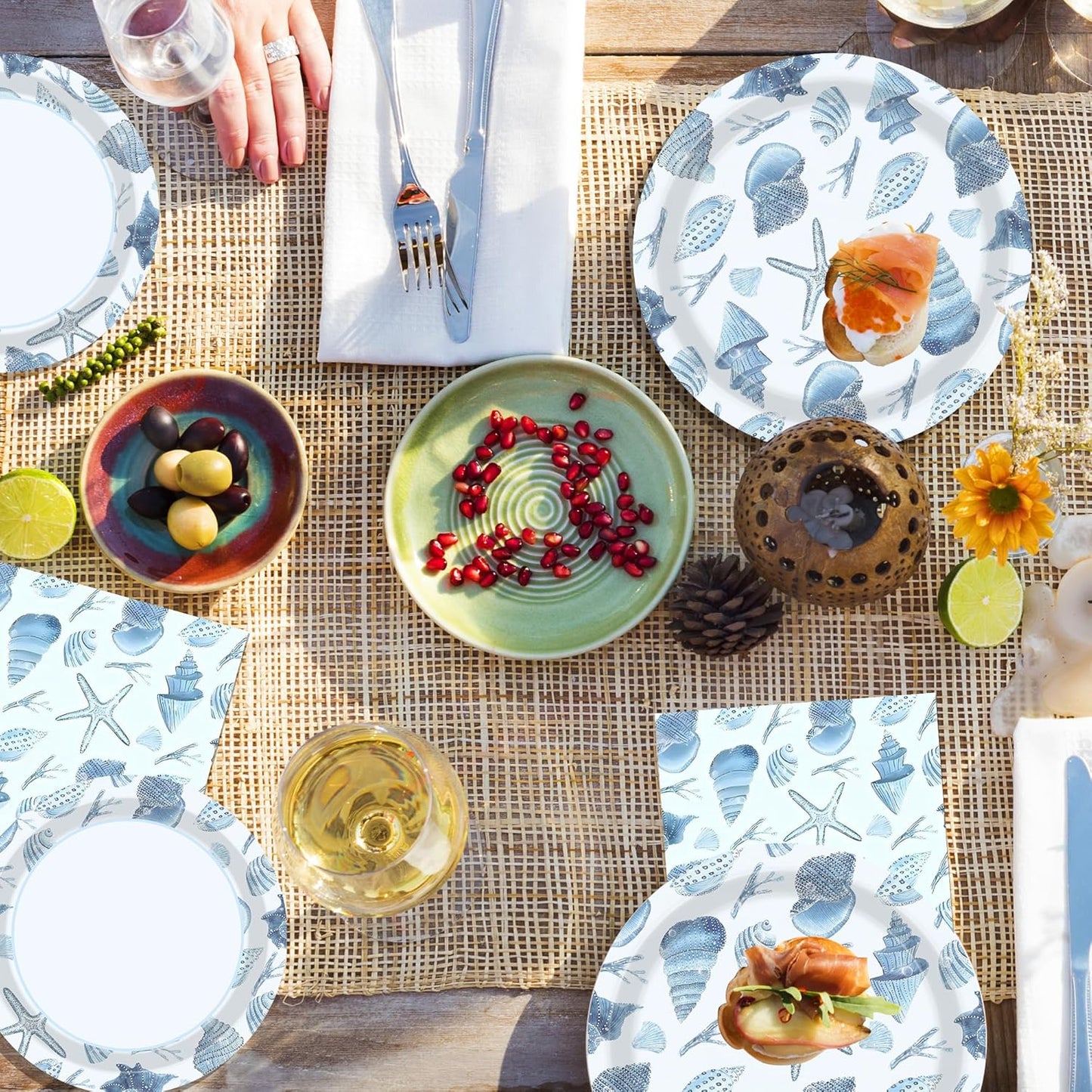 140 Pcs Ocean Seashell Beach Party Decorations Beach Theme Party Supplies Seashell Disposable Plates Paper Plates Napkins Forks for Kids Summer Birthday Baby Shower Serves 20