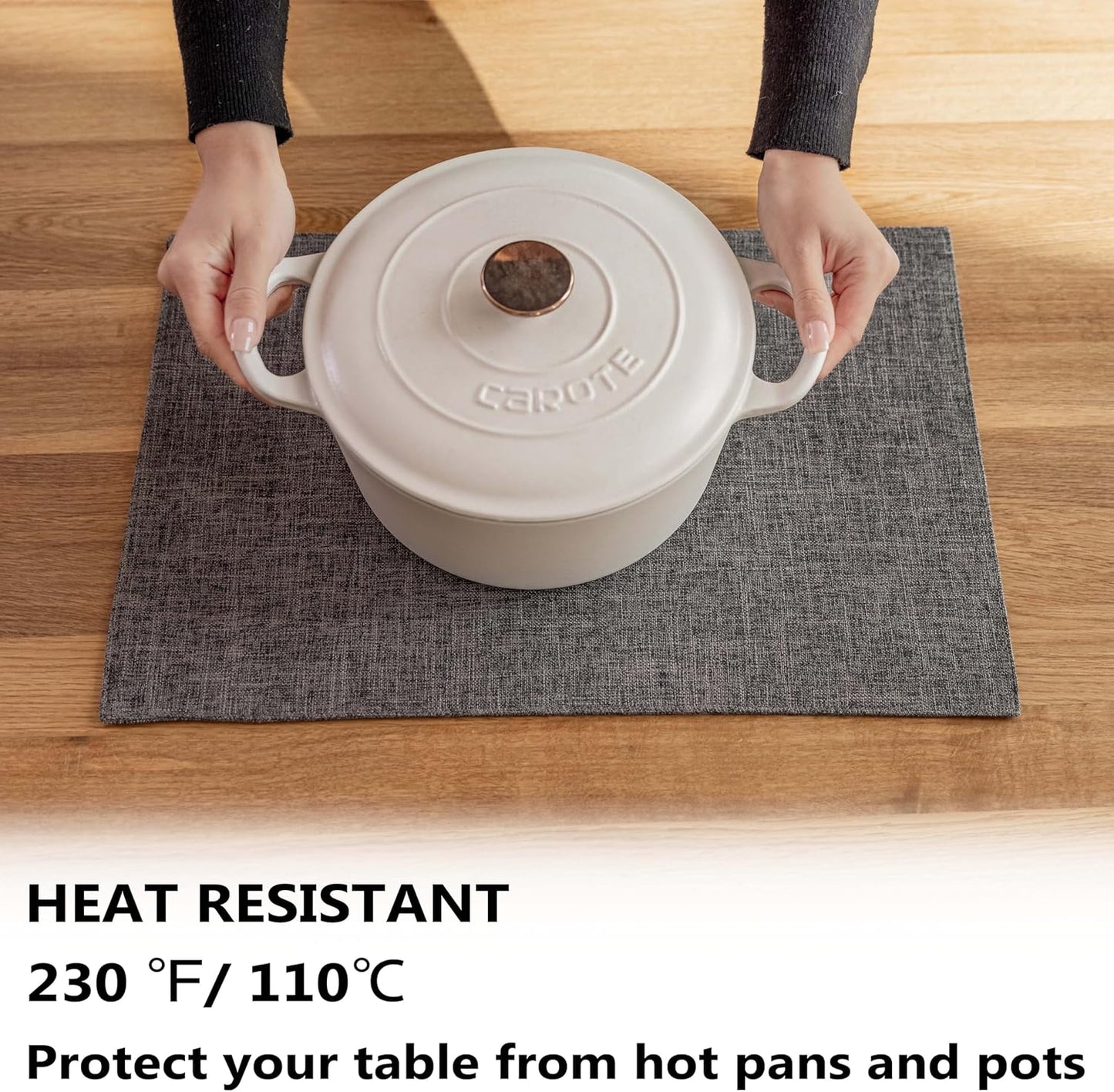 Demetex Placemats Table Mats Set of 6 Heat Resistant Washable Cloth Place Mats for Dining Table Holiday, Dark Grey