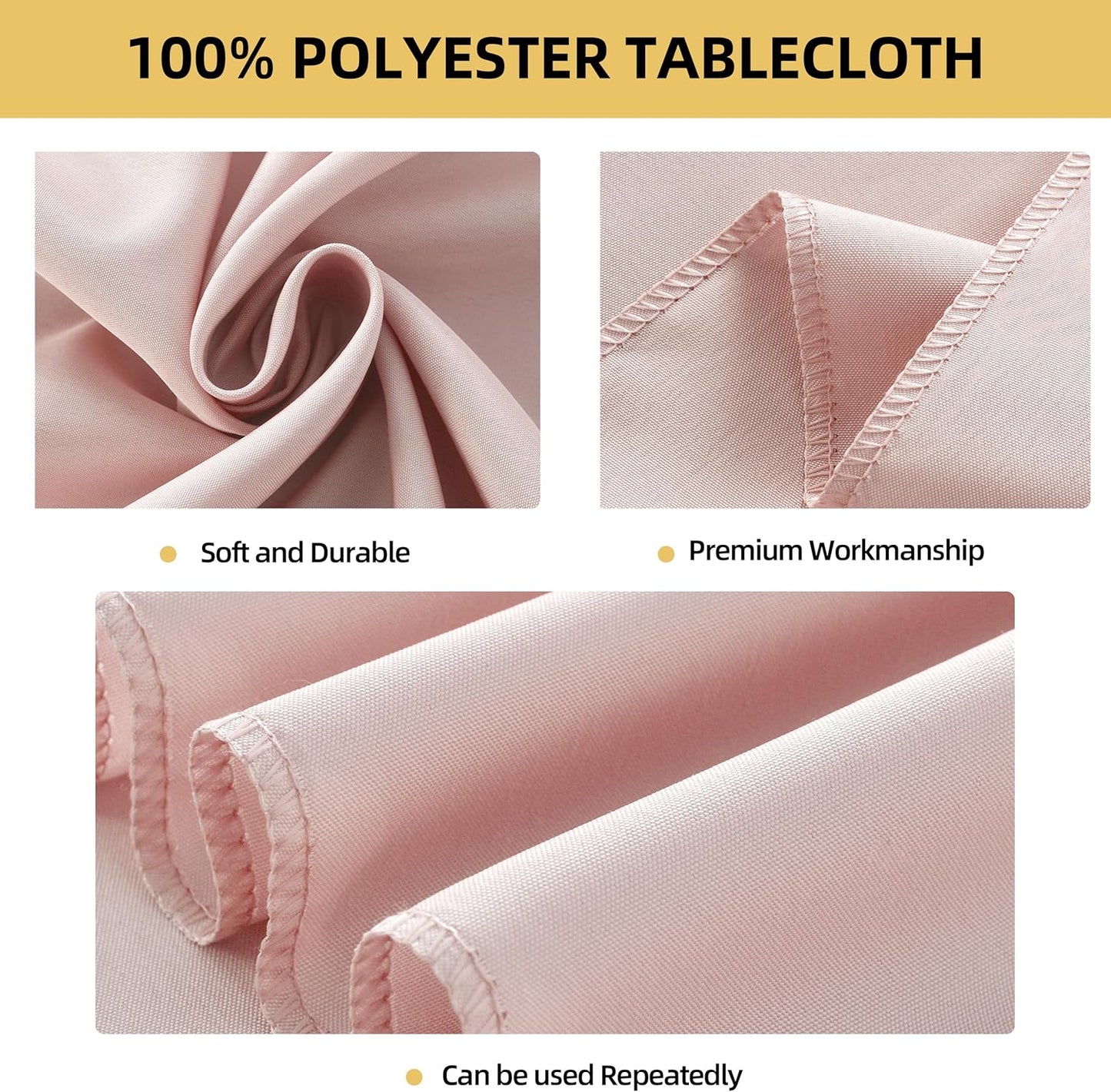 6-Pack 60x84 inch Dusty Pink Table Cloths, Solid Stain and Wrinkle Resistant Oblong Tablecloth, Premium Plain Weave Polyester Fabric Rectangle Table Linen Covers for Hotel, Banquet