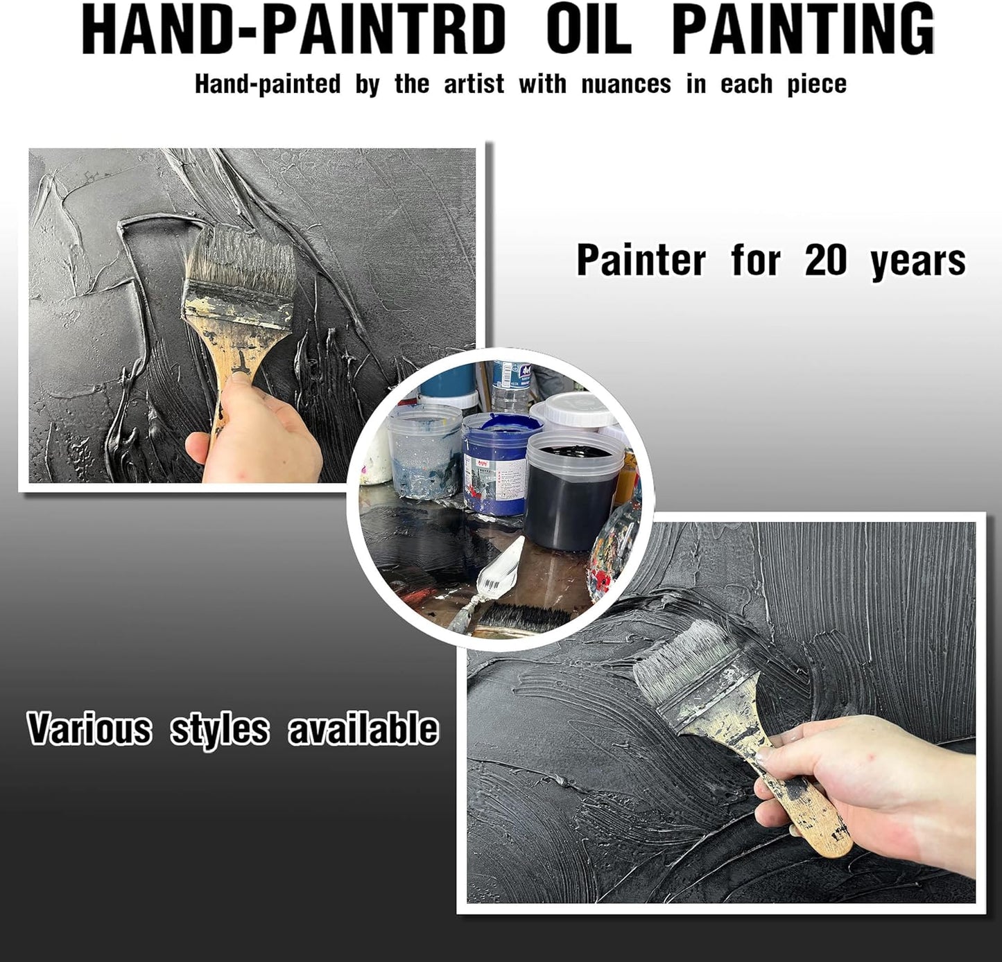 Abstract Hand Painted Wall Art for Living Room - Minimalist Art Wall Decor for Office - Black Painting Wall Art for Bedroom Size 20" x 40"