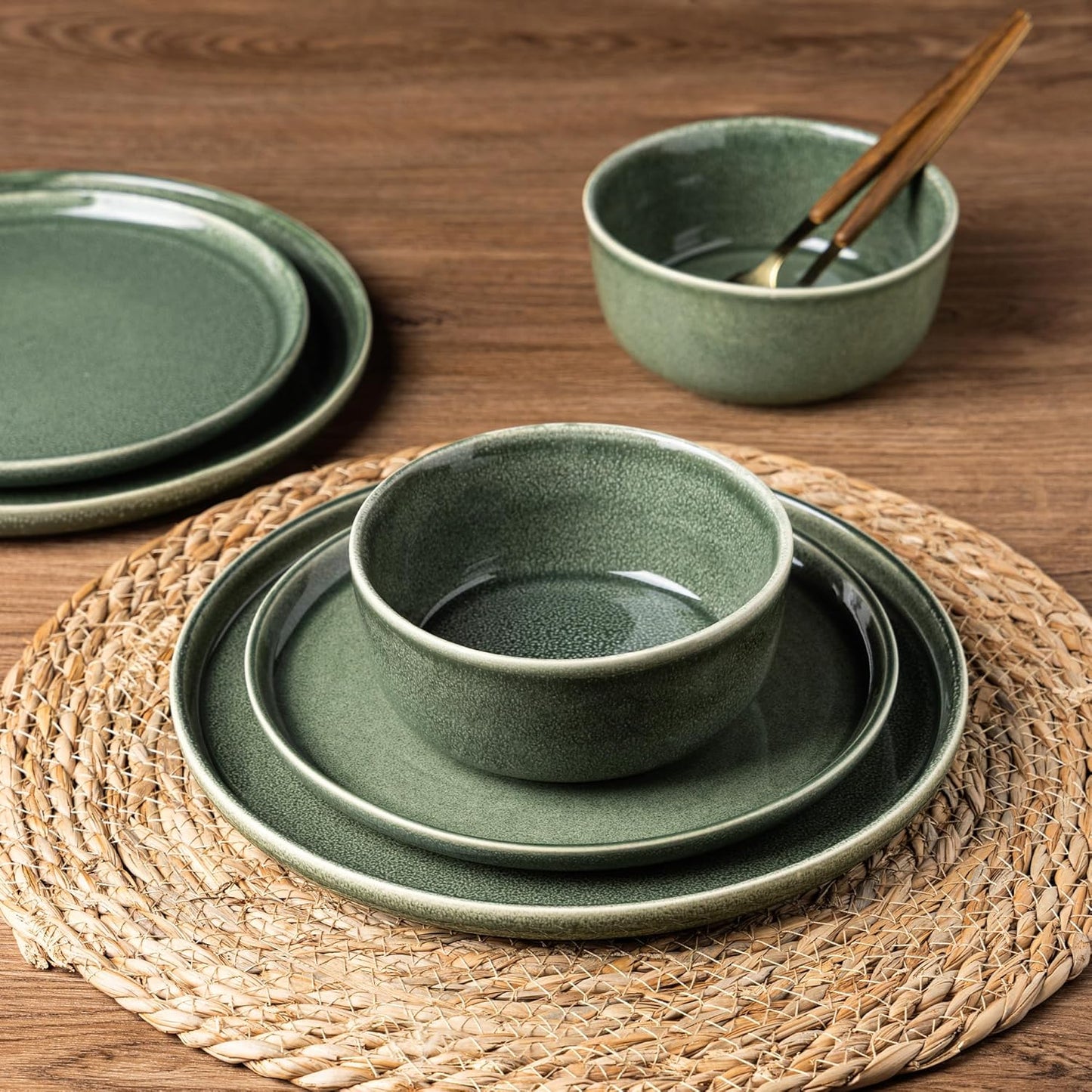 AmorArc Stoneware Dinnerware Sets,Round Reactive Glaze Ceramic Plates and Bowls Sets,Highly Scrath Resistant | Dishwasher & Microwave Safe,Service for 8 Dishes Set (24pc)