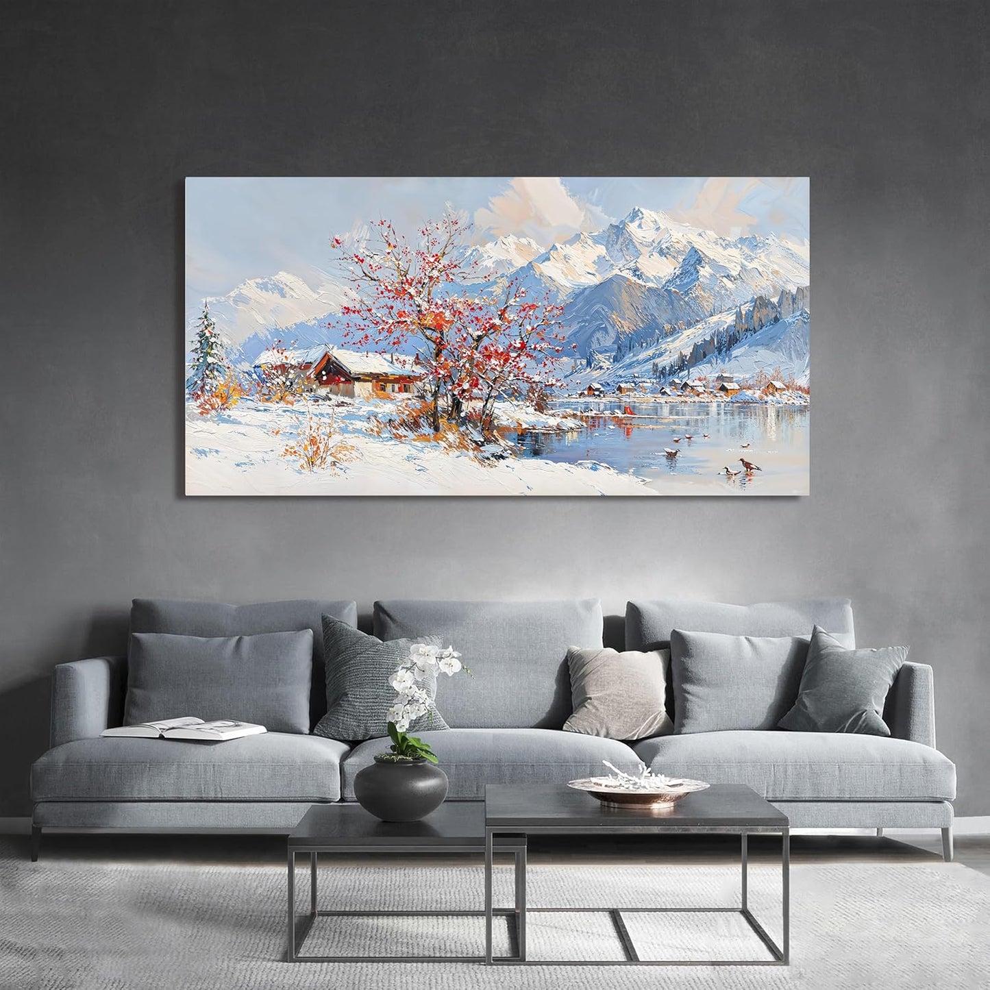 Canvas Oversized Wall Art Prints Wall Art Pictures for Living Room Landscape Farmhouse Large Wall Art Decorations Canvas Art Wall Decor Red Tree Flower Artwork For Walls Bedroom Home Decor 29" X 58"