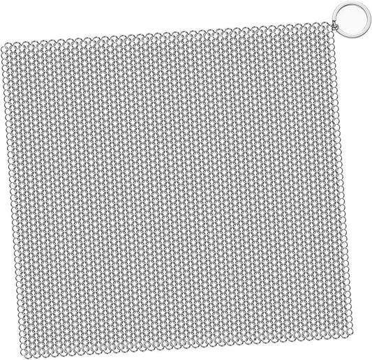 316L Stainless Steel Cast Iron Cleaner, Chainmail Scrubber,Kitchen Tool,Chain Mail Scrubber Cast Iron,for Hard Anodized Cookware, Pre-Seasoned Pans etc (18CM*18CM)