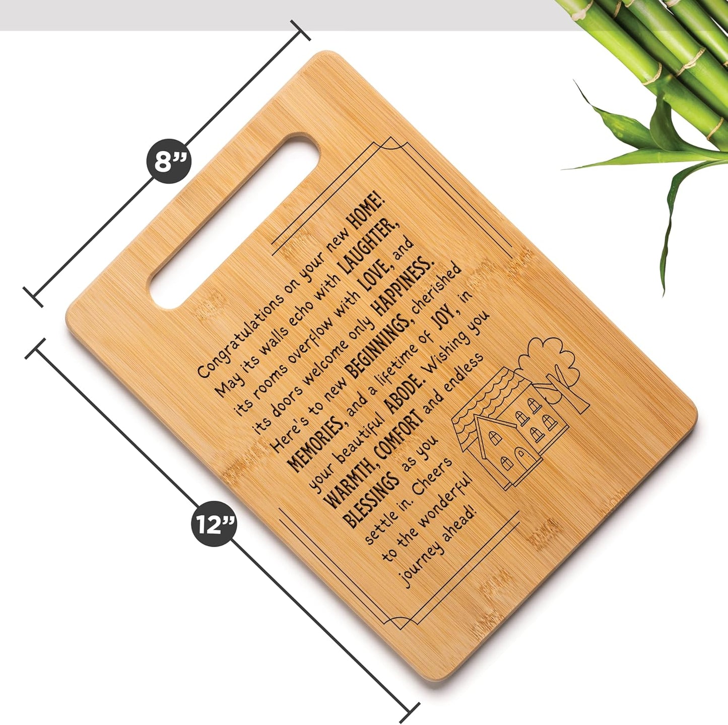 Housewarming Gifts for New Home - Bamboo Cutting Board with Engraved Message - New Home Essentials for Homeowners, Couples, Friends, or Family - Decorative Kitchen Gift Board, 12" x 8"